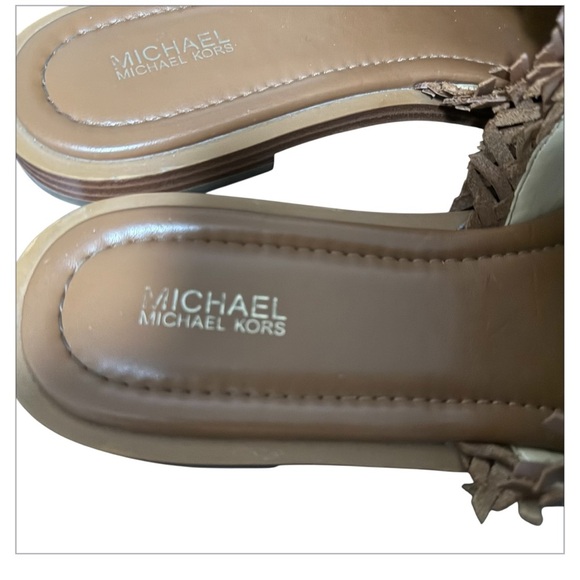 Michael Kors Dee Woven Leather Slides Brown Sandals Size 9M Open Toe - Picture 4 of 15